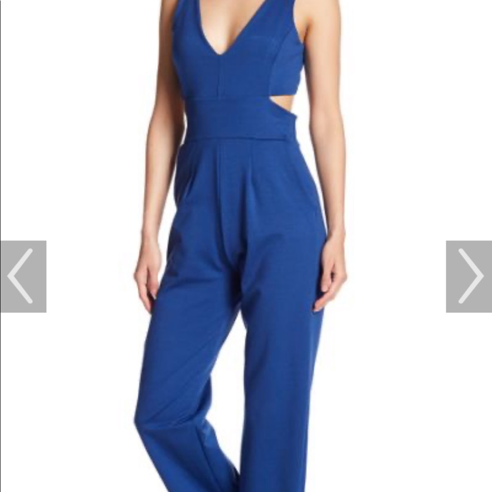 Blue sleeveless cutout jumpsuit